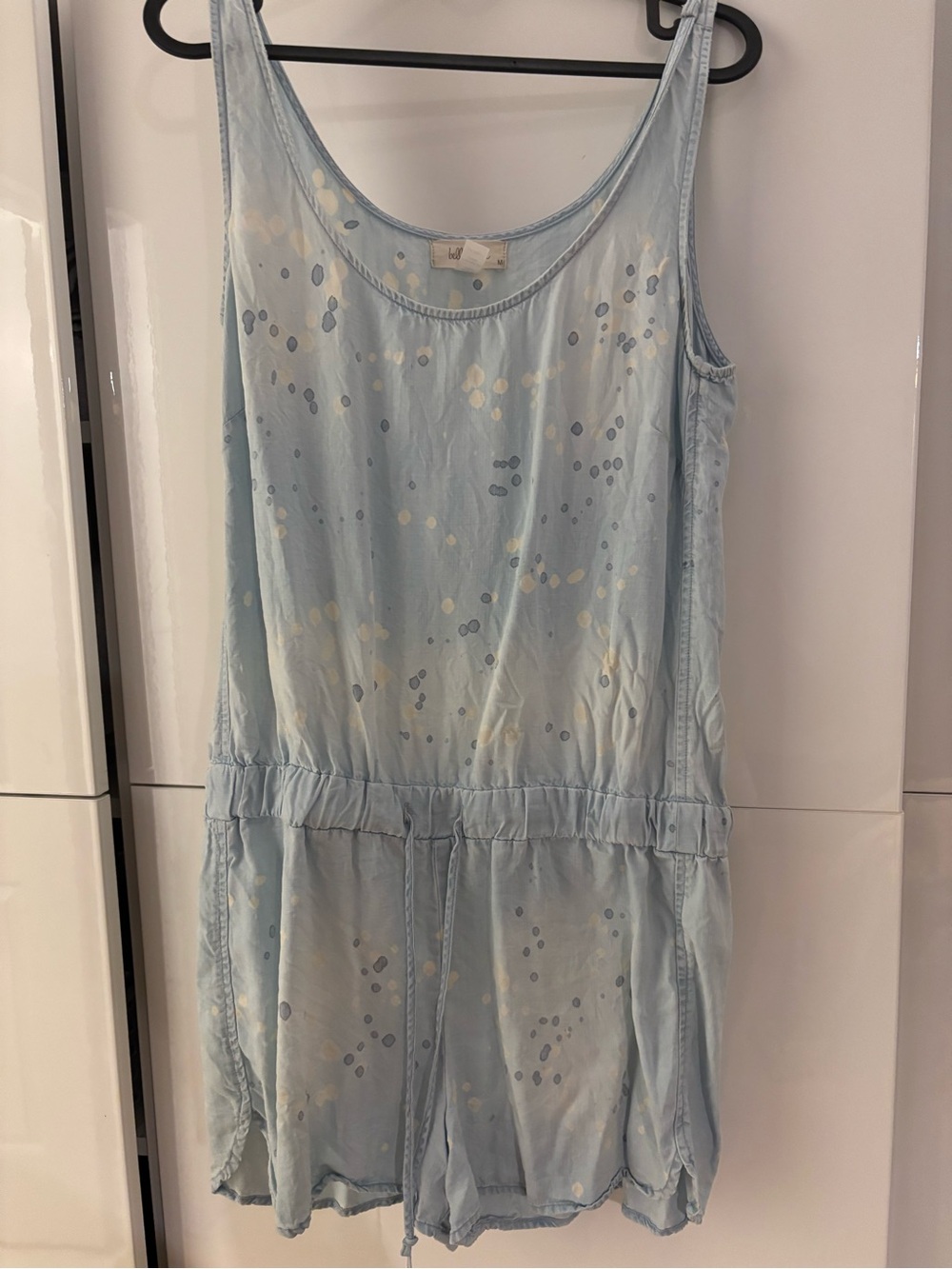 Bella Dahl Light Blue Sleeveless Drawstring Romper with Dot Print